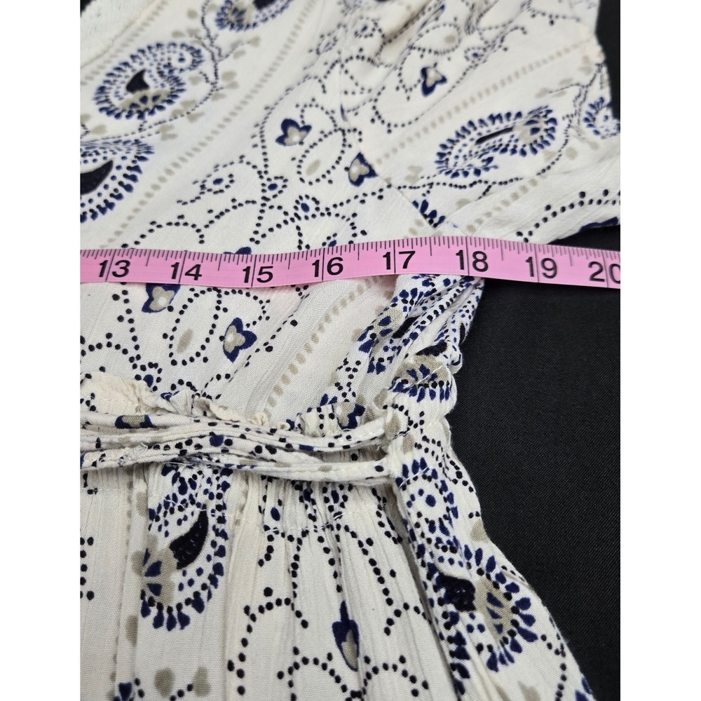 Angie Midi Dress Large Cream Navy Paisley Crochet Lace Trim Tiered Boho Peasant - Picture 5 of 10